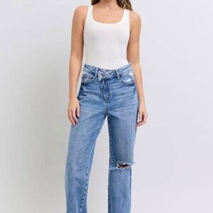 Judy Blue High Waist Rigid Magic Criss-Cross Waistband Dad Jeans 88883